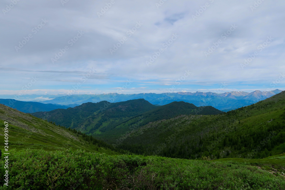 Mountain ridge scenic view. Altai Mountains, Russia