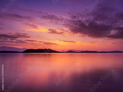 Sunrise on the bay of Nidri in Lefkas island Greece © Netfalls