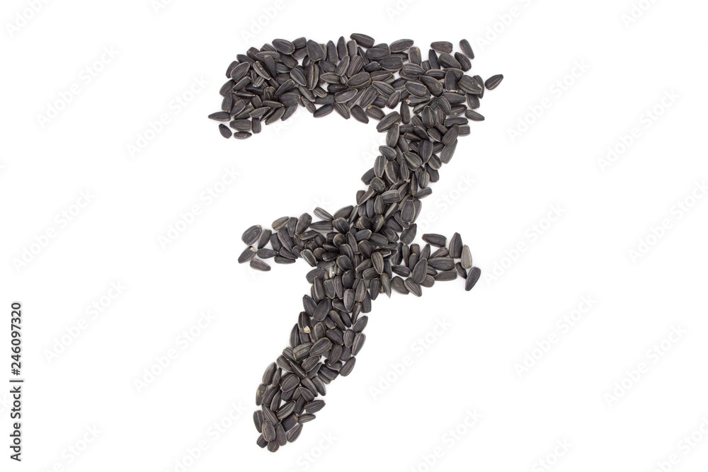 Numerals from black sunflower seeds isolated on white background. Numerals from black sunflower seeds isolated on white background.