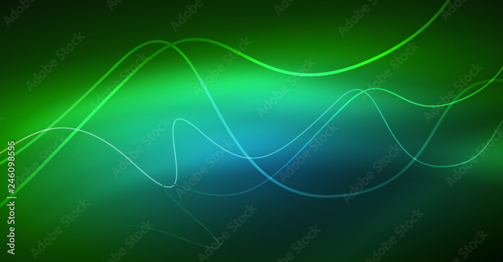 Abstract shiny glowinng color wave design element on dark background - science or technology concept Abstract shiny glowinng color wave design element on dark background - science or technology concept