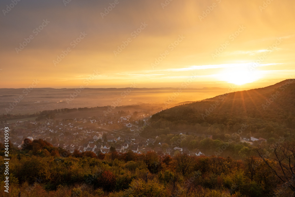 Sunset over village Steinbergen in Germany Sunset over village Steinbergen in Germany