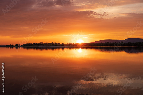 Fototapeta Naklejka Na Ścianę i Meble -  Sunset on a lake in Hohenrode in Germany