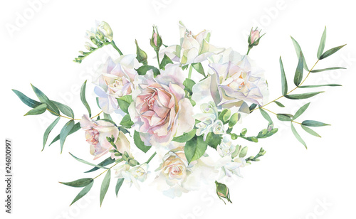 Bouquet of white roses and freesia
