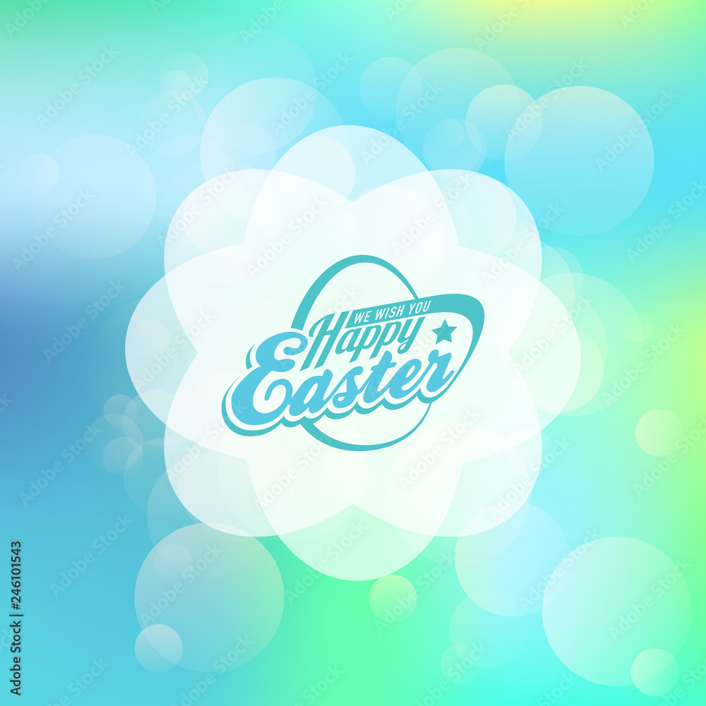 Vector Happy Easter text logo on bokeh texture