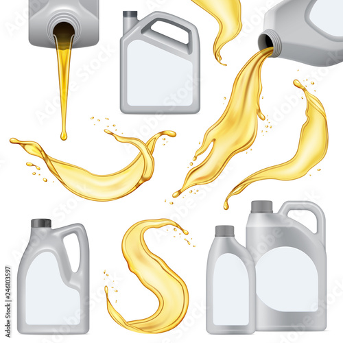 Realistic Motor Oil Icon Set