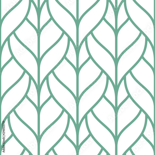 Stylish seamless pattern with green outline leaves