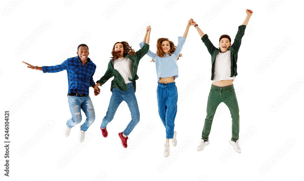 group of cheerful young people men and women isolated on white background. group of cheerful young people men and women isolated on white background.