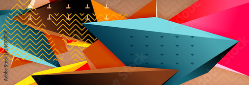3d triangular shapes geometric background. Origami style pattern with triange shapes for decorative design. Poster design. Line design. Modern presentation template