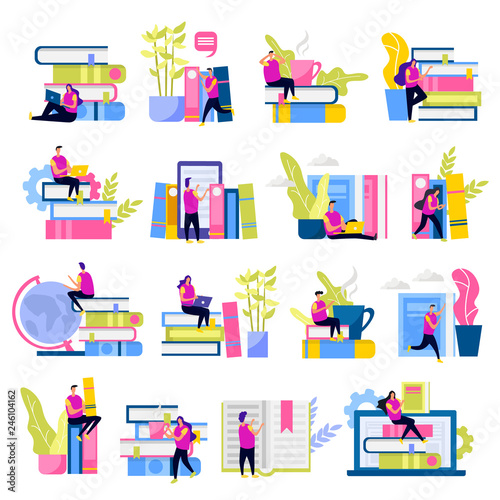 Library Flat Icons Set