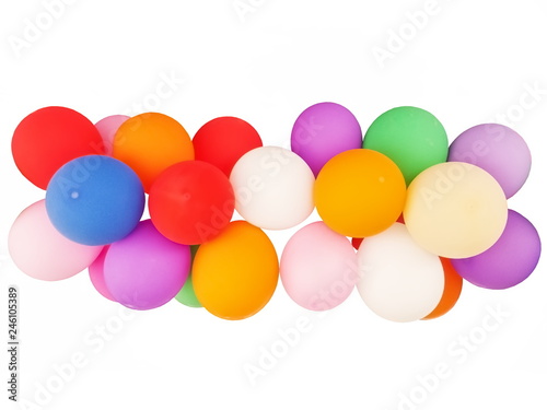 Multicolored many balloons isolated on white background.