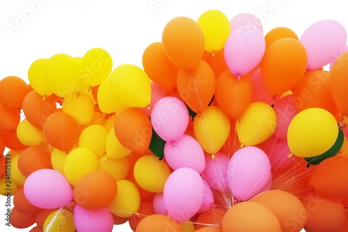 Multicolored many balloons isolated on white background.