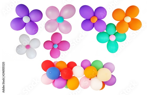 Multicolored many balloons isolated on white background.