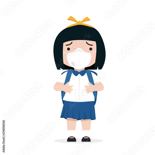 student girl wearing n95 mask to protect