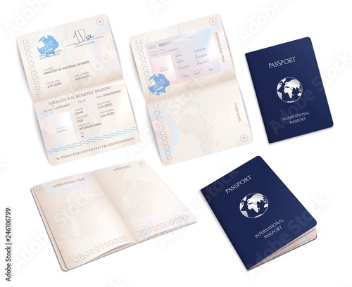 Biometric Passport Mockups Realistic Set