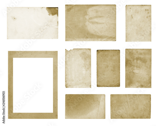 Set of old vintage dirty photo postcards on isolated background