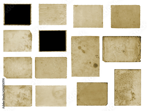Set of old vintage dirty photo postcards on isolated background