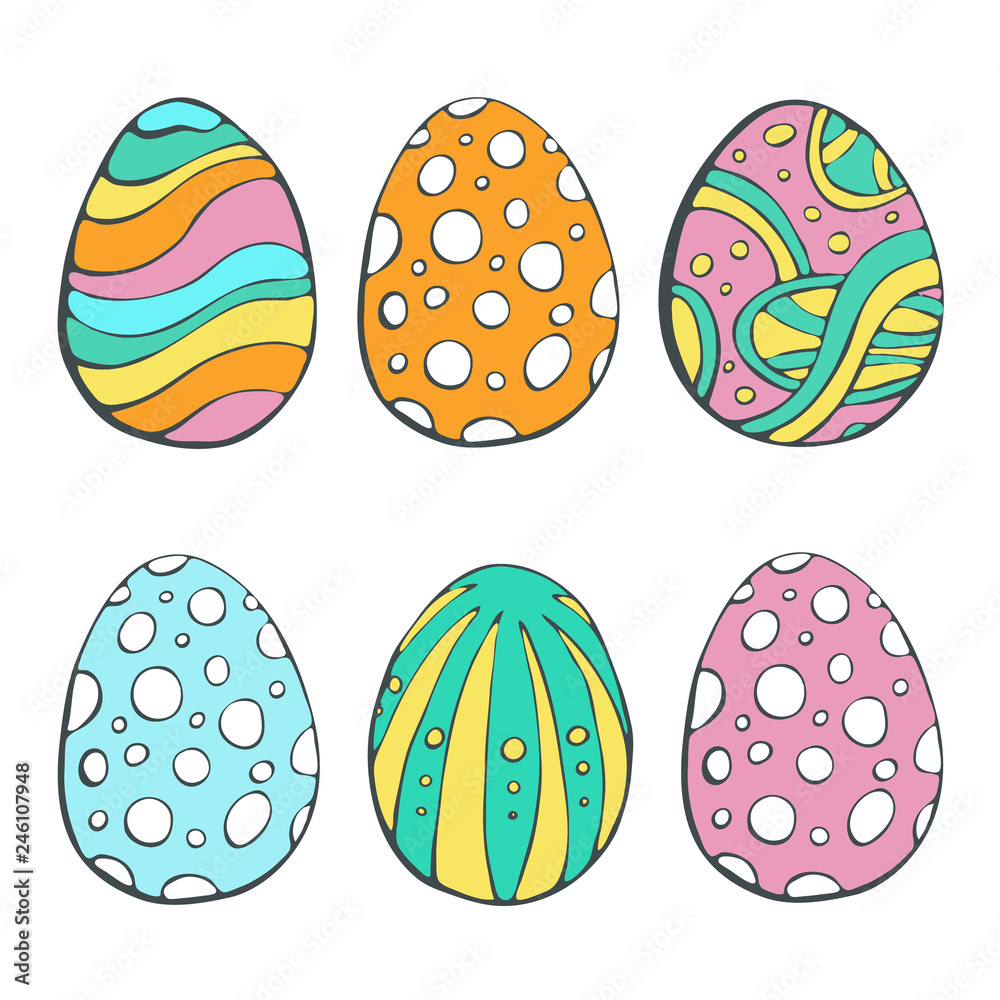 Happy Easter eggs. Vector set isolated on white background. Hand drawn doodle illustration. Happy Easter eggs. Vector set isolated on white background. Hand drawn doodle illustration.