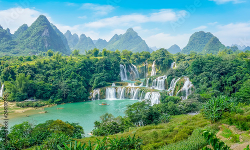 Detian Falls in Guangxi, China and Banyue Falls in Vietnam..
