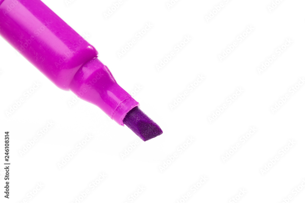 violet felt-tip pen isolated on white background, close up violet felt-tip pen isolated on white background, close up