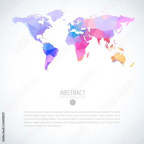 Vector template of global world map with modern triangle pattern. Good infographic template on isolate white background