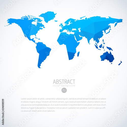 Blue vector template of global world map with modern triangle pattern. Cool infographic template on isolate white background