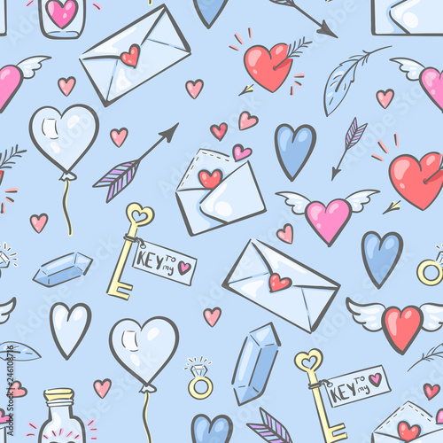Valentine's Day seamless pattern with love attributes