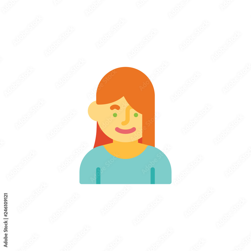Young woman avatar character flat icon, vector sign, colorful pictogram isolated on white. Woman with long hair symbol, logo illustration. Flat style design Young woman avatar character flat icon, vector sign, colorful pictogram isolated on white. Woman with long hair symbol, logo illustration. Flat style design