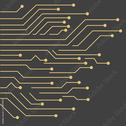 Vector Background with gold circuit board. Circuit Board Technology Concept Background.