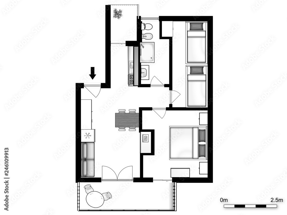2d floor plan. Black&white floor plan. 2d floor plan. Black&white floor plan.