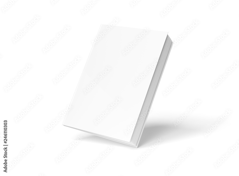 Blank hardcover book mockup floating on white 3D rendering - obrazy, fototapety, plakaty 