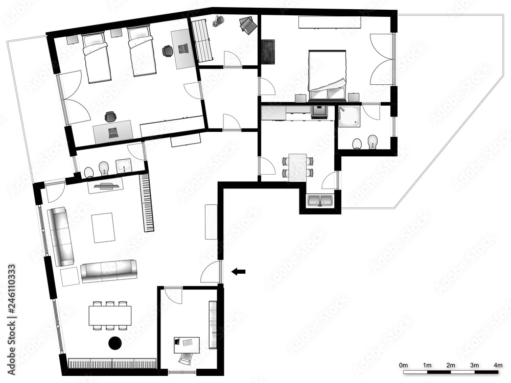 2d floor plan. Black&white floor plan. 2d floor plan. Black&white floor plan.