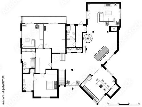 2d floor plan. Black&white floor plan.