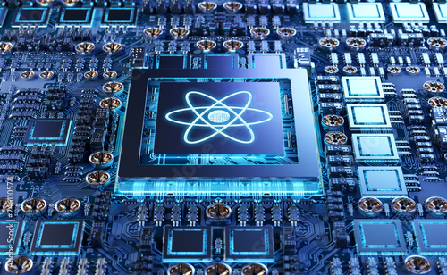 Close-up view on a nanotechnology electronic system 3D rendering