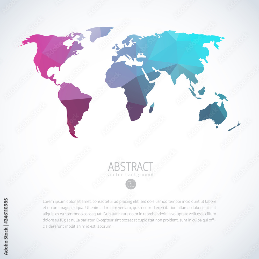 Naklejka premium Cool vector global world map with modern triangle pattern. Iinfographics template on isolated white background