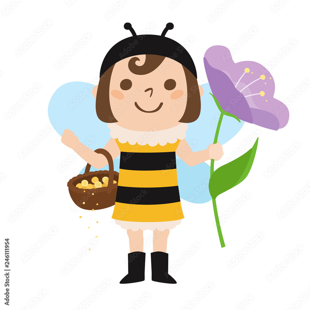 女の子のイラスト お花を持った みつばちの衣装を着た女の子 Stock Vector Adobe Stock