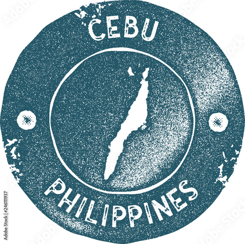 Cebu map vintage stamp. Retro style handmade label, badge or element for travel souvenirs. Blue rubber stamp with island map silhouette. Vector illustration.