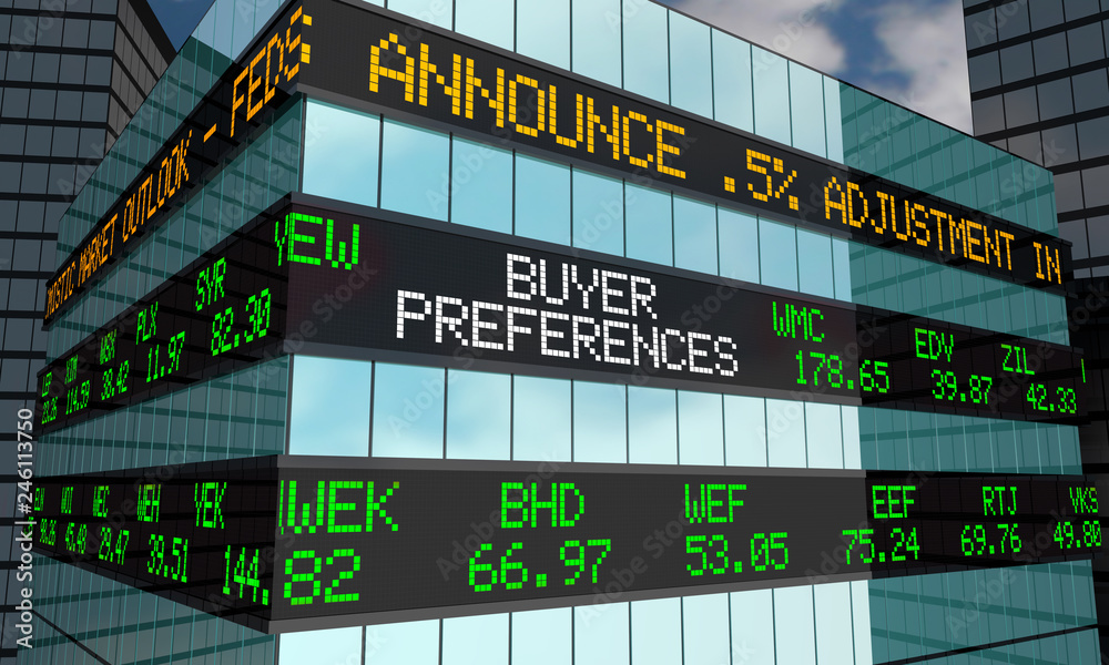 Buyer Preferences Stock Market Ticker Wall Street Building 3d Illustration