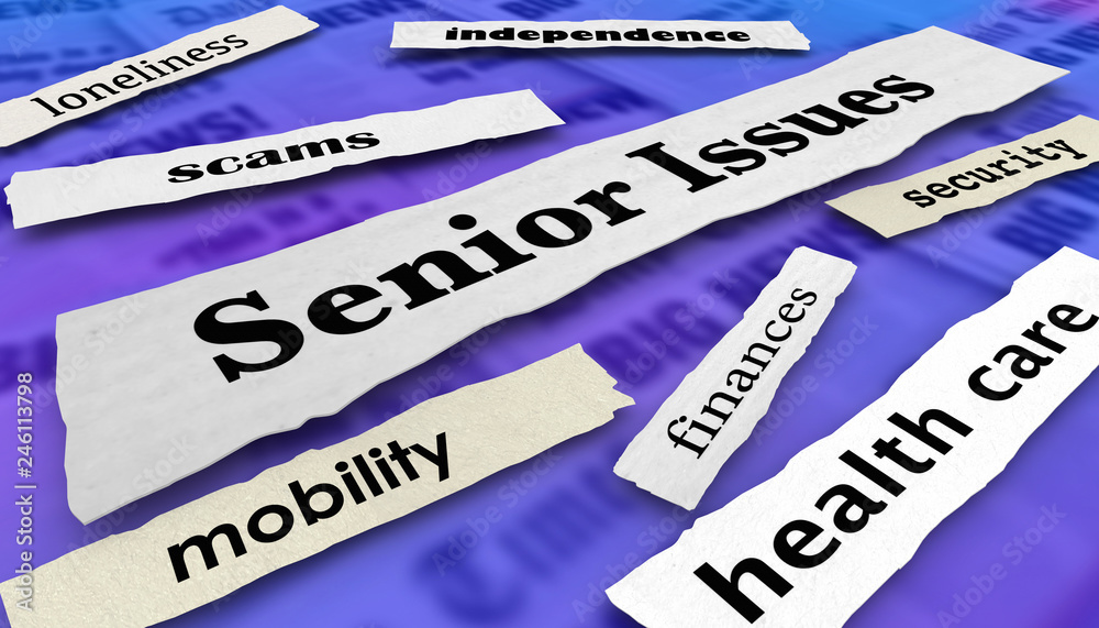 Obraz premium Senior Issues Health Care Finances Newspaper Headlines 3d Illustration