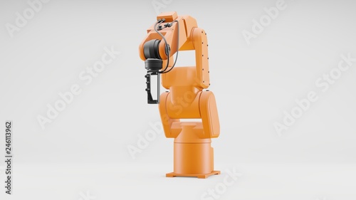 Robotic arm on gray background. Industrial robot manipulator