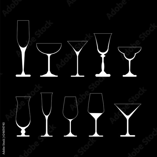 set of wine glasses. vector illustration on black background
