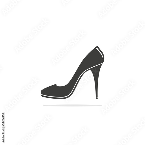 Monochrome vector illustration of a women's shoe, isolated on a white background.