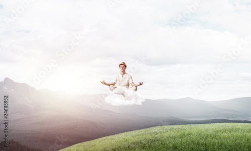 Young man keeping mind conscious.