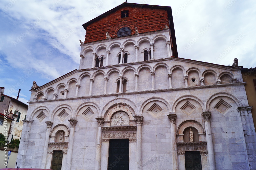 Facade of Santa Maria Foris Portam church, Lucca, Tuscany, Italy