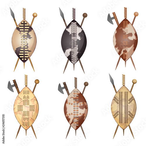 African Zulu assegai spear shield and club set
