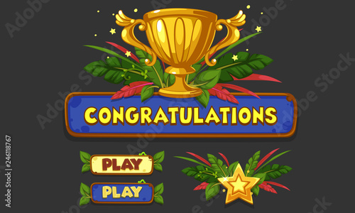 Set of UI elements for 2D games and apps, Jungle Game UI part 5