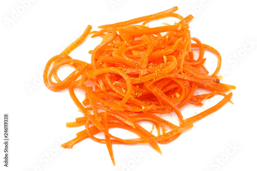 Korean pickled carrots salad isolated on white background