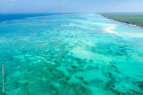 emerald lagoon infant of reef on Zanzibar island