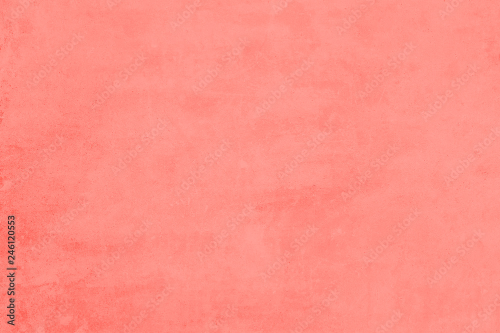 Fototapeta Żywy koralowy kolor ściany cementowej. Kolor roku 2019. Stara stiukowa płaska powierzchnia. Piękny abstrakcjonistyczny grunge tekstury tło z kopii przestrzenią
