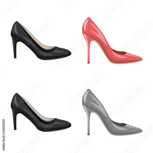 Vector illustration of footwear and woman logo. Set of footwear and foot vector icon for stock.