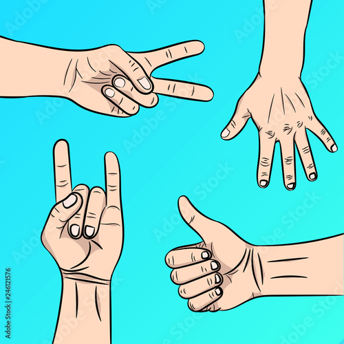 Vector illustration of the isolated gestures by hands